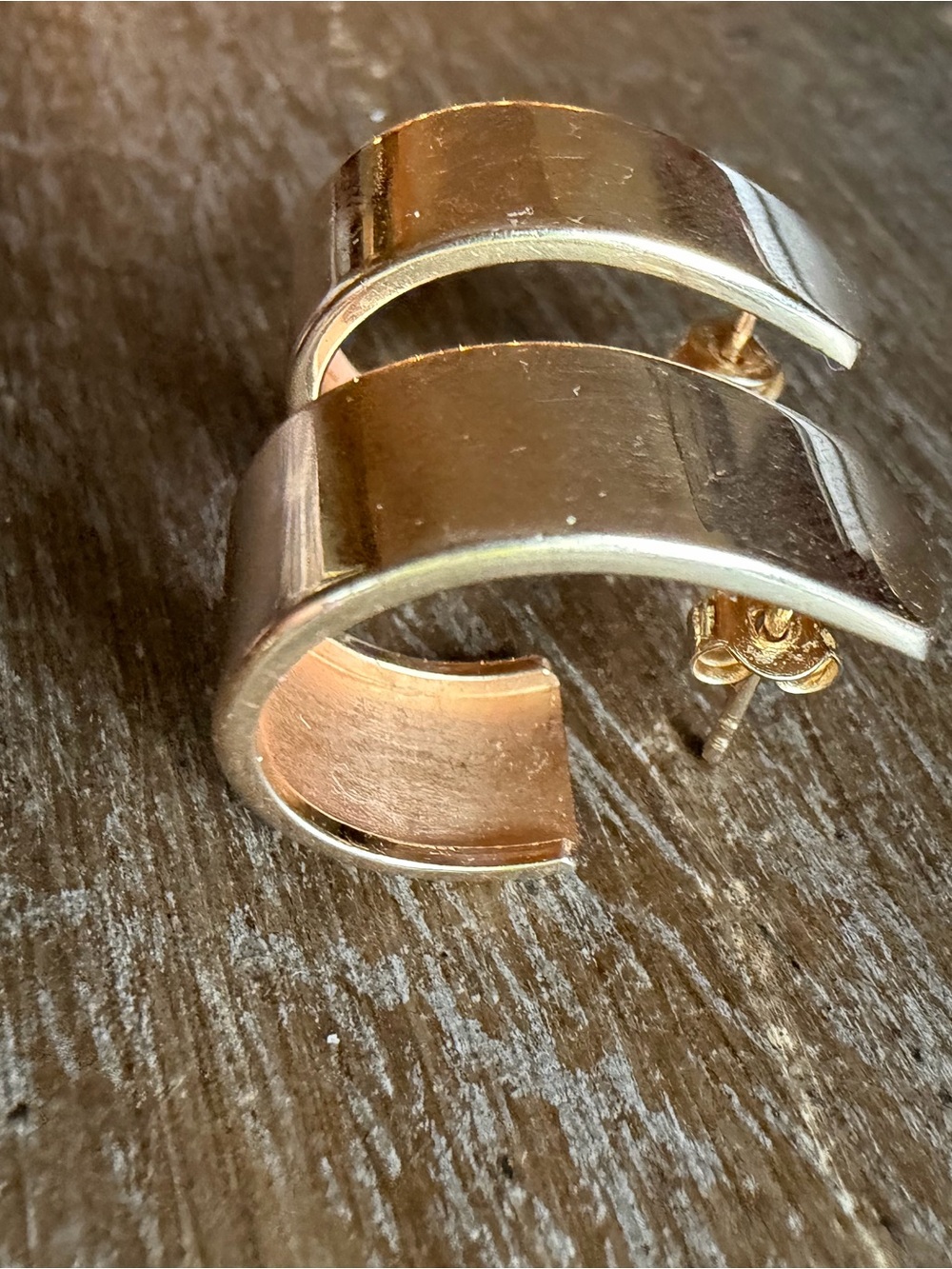 10K Gold Wide J-Hoop Earrings, Stamped 417, 4.86 g